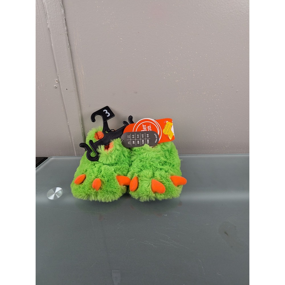 Wonder Nation Infant Green Monster Claw Faux Fur Slippers Size 3 NWT
